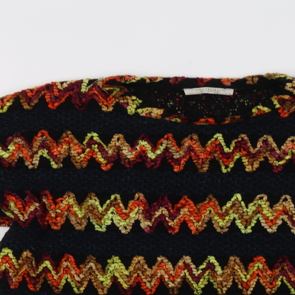 Zara Womens Multicoloured Crew Neck Geometric  Pullover Jumper Size L