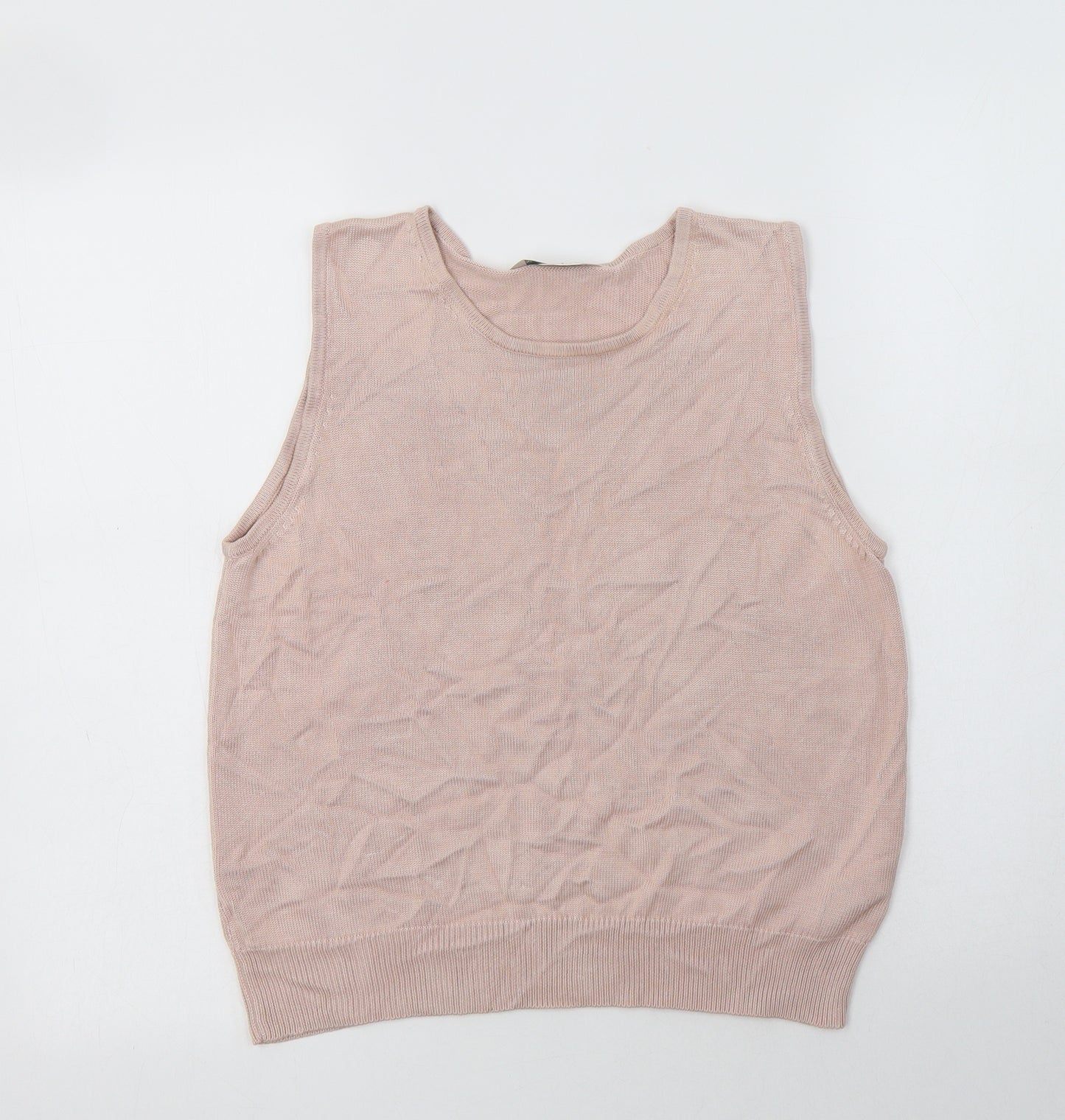 M&S Womens Pink Crew Neck  Silk Vest Jumper Size 12