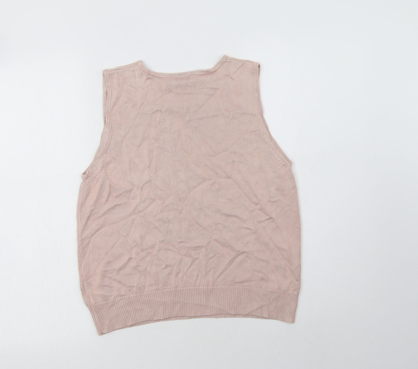 M&S Womens Pink Crew Neck  Silk Vest Jumper Size 12