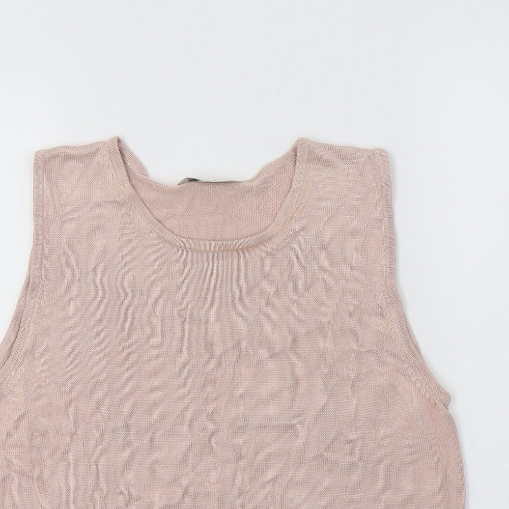 M&S Womens Pink Crew Neck  Silk Vest Jumper Size 12