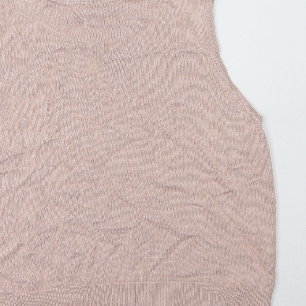 M&S Womens Pink Crew Neck  Silk Vest Jumper Size 12