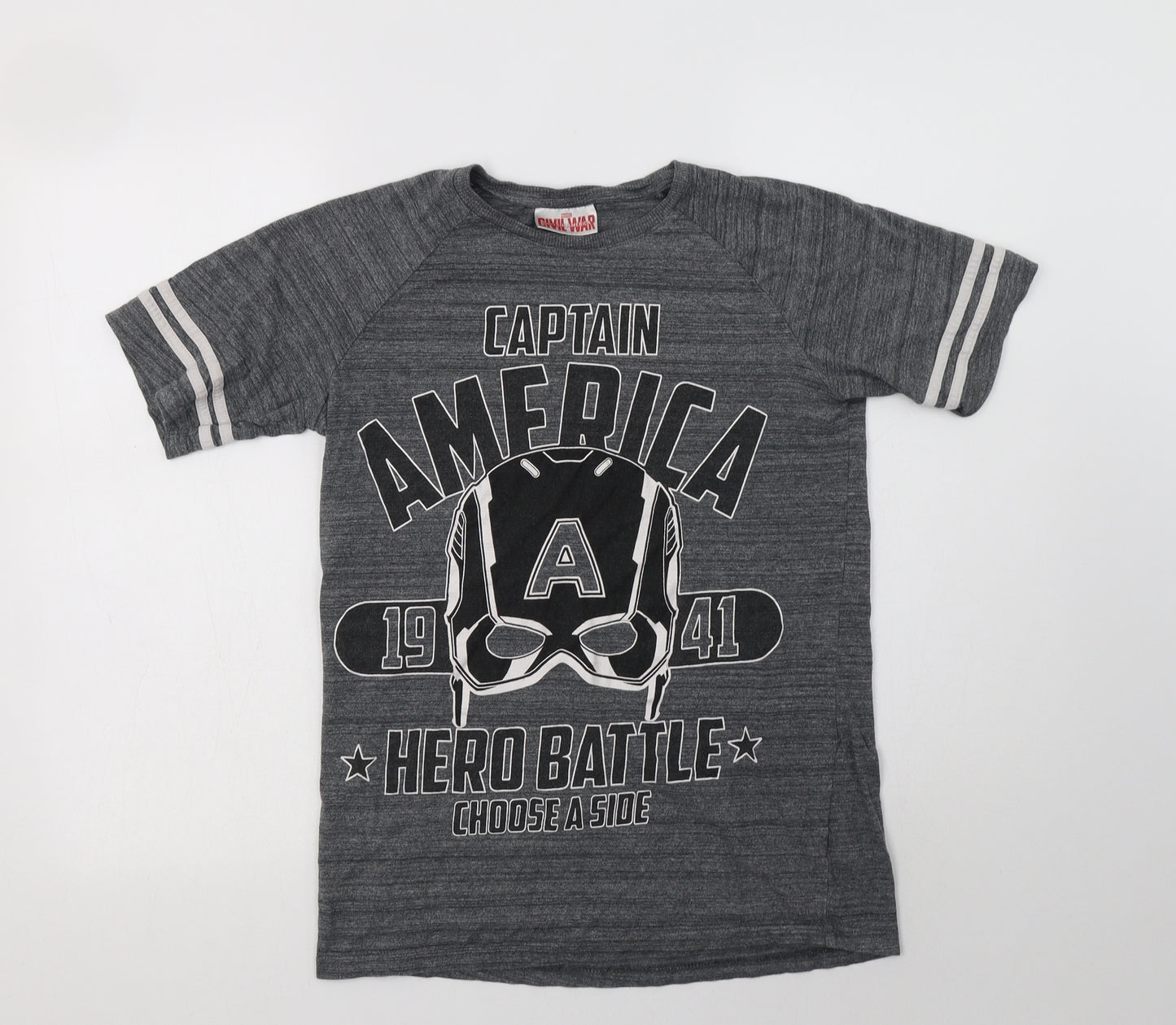 Marvel Boys Grey  Cotton Basic T-Shirt Size 13-14 Years Crew Neck  - Captain America