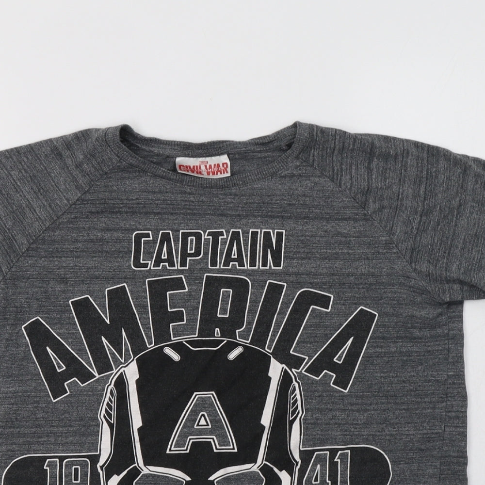 Marvel Boys Grey  Cotton Basic T-Shirt Size 13-14 Years Crew Neck  - Captain America