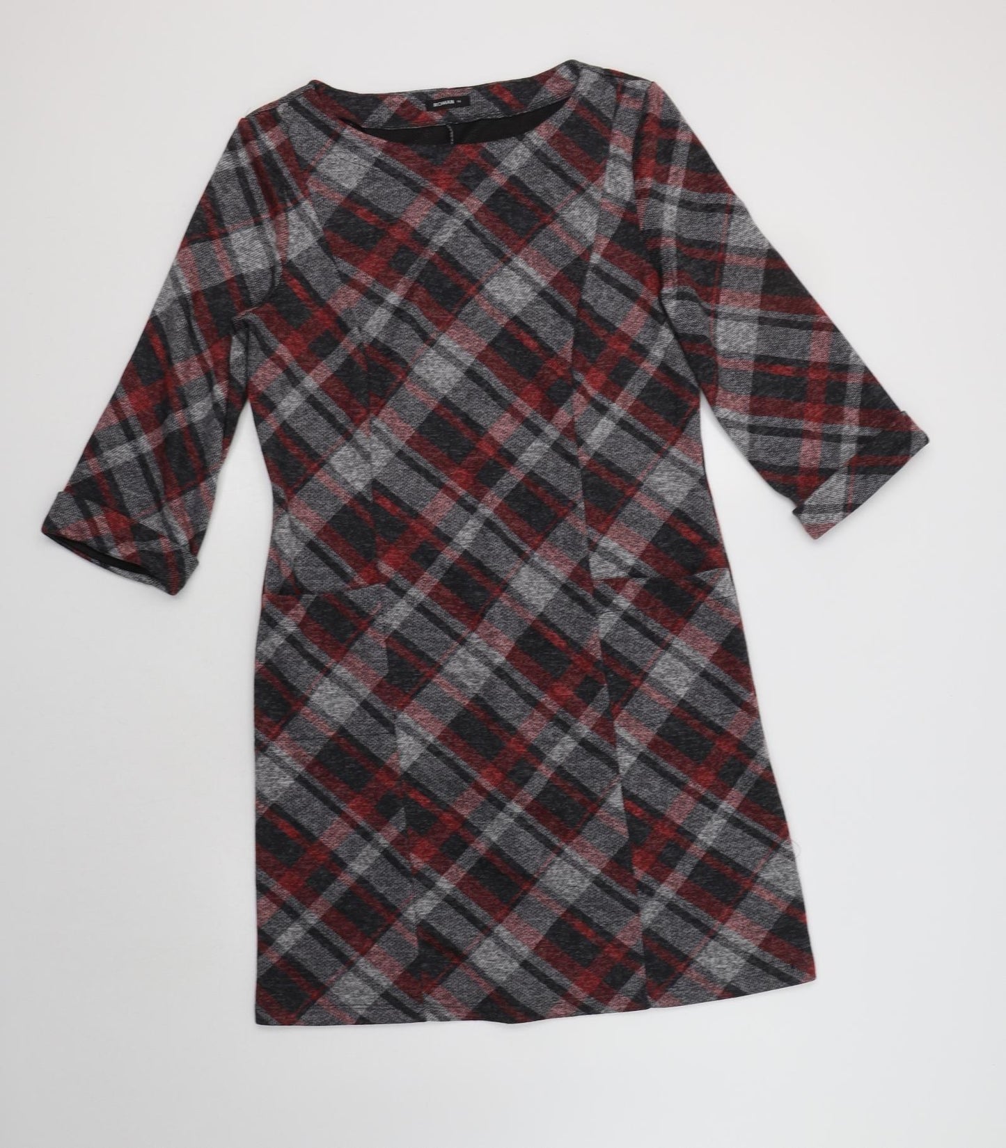 Roman Womens Grey Check Polyester Jumper Dress  Size 14  Crew Neck