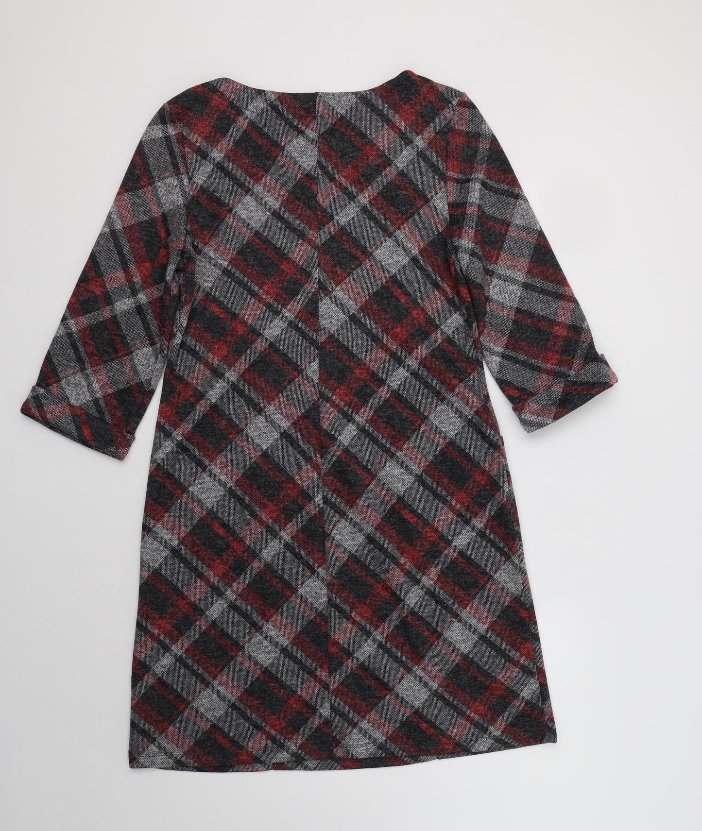Roman Womens Grey Check Polyester Jumper Dress  Size 14  Crew Neck