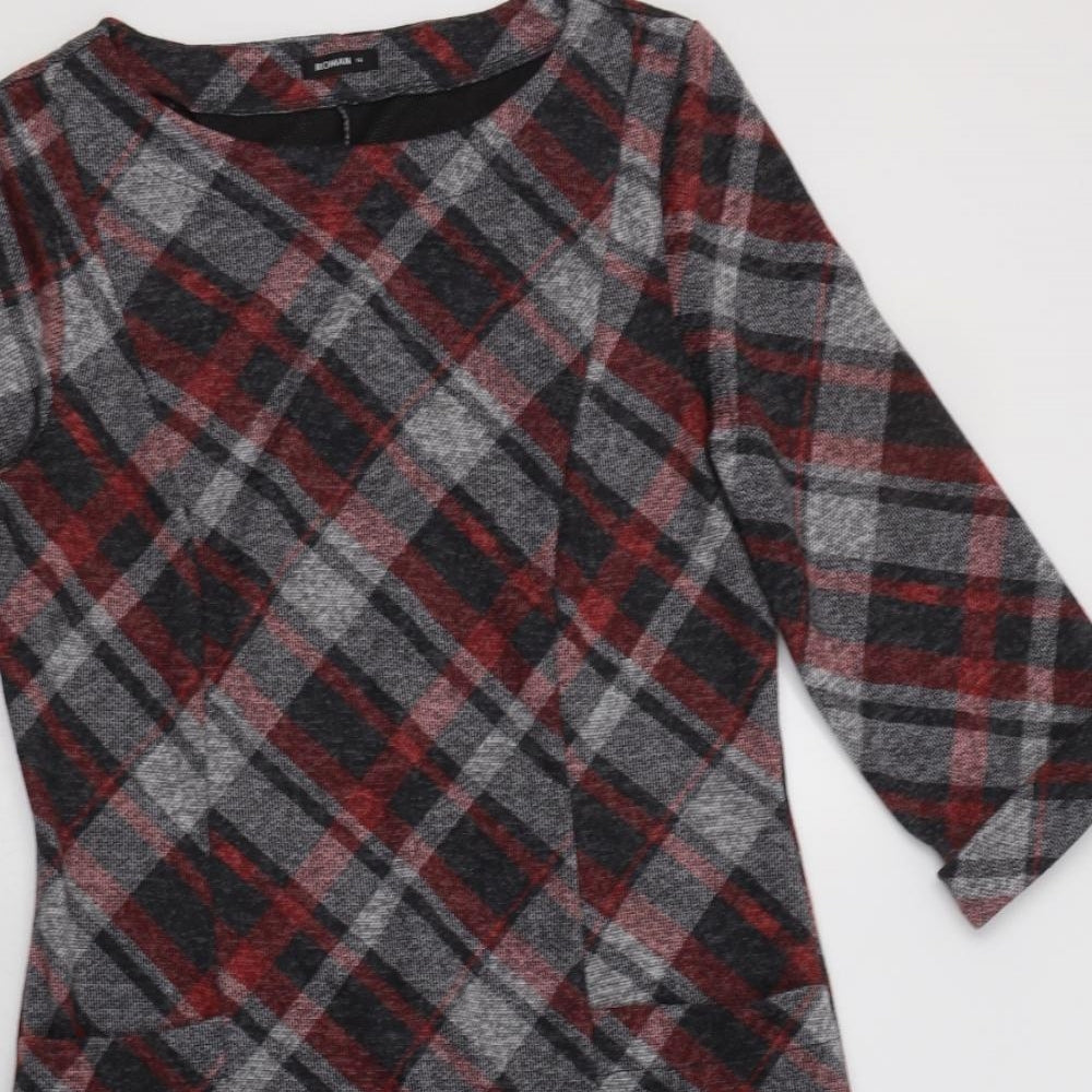 Roman Womens Grey Check Polyester Jumper Dress  Size 14  Crew Neck