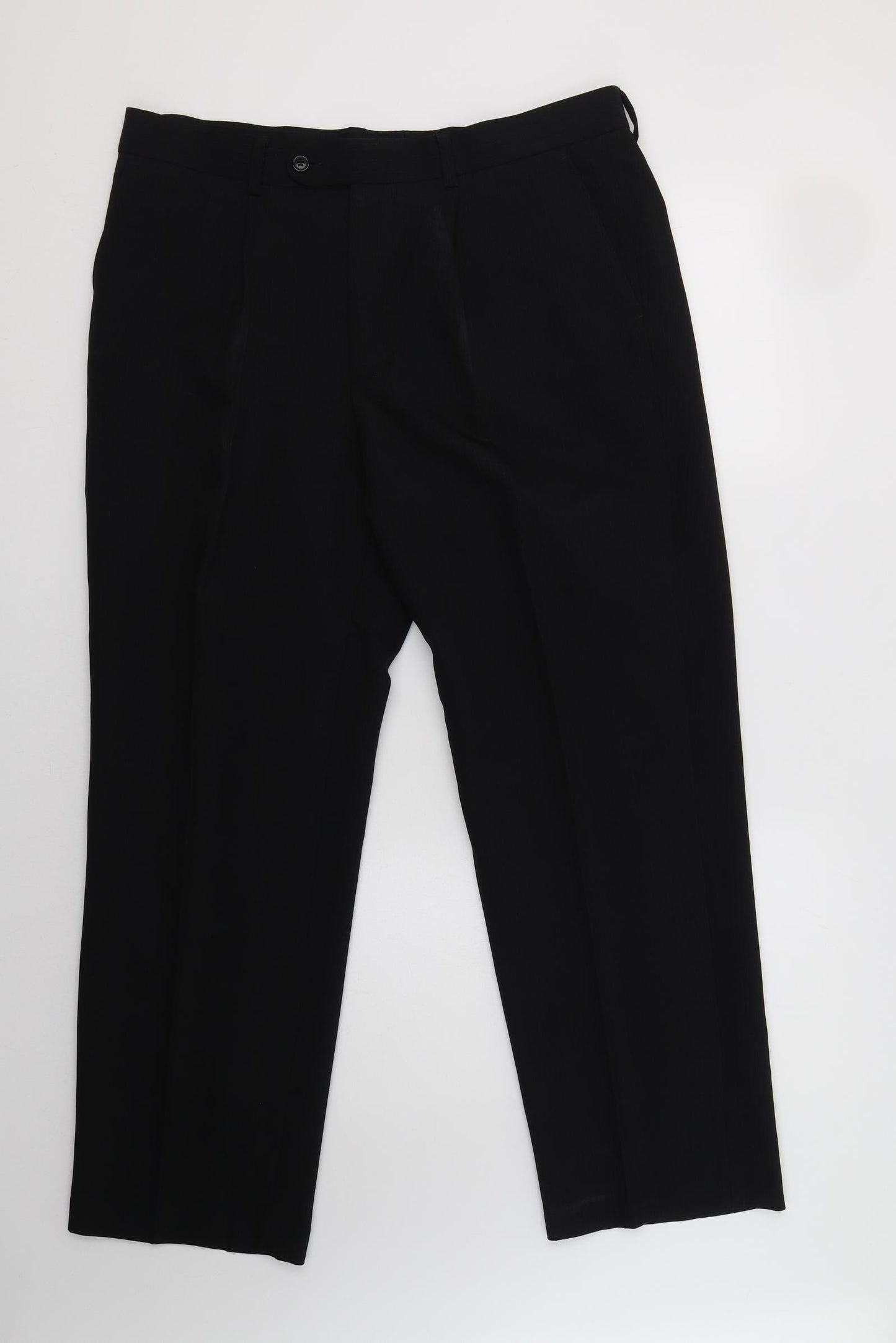 Matalan Mens Black Striped Polyester Dress Pants Trousers Size 36 L29 in Regular Hook & Loop