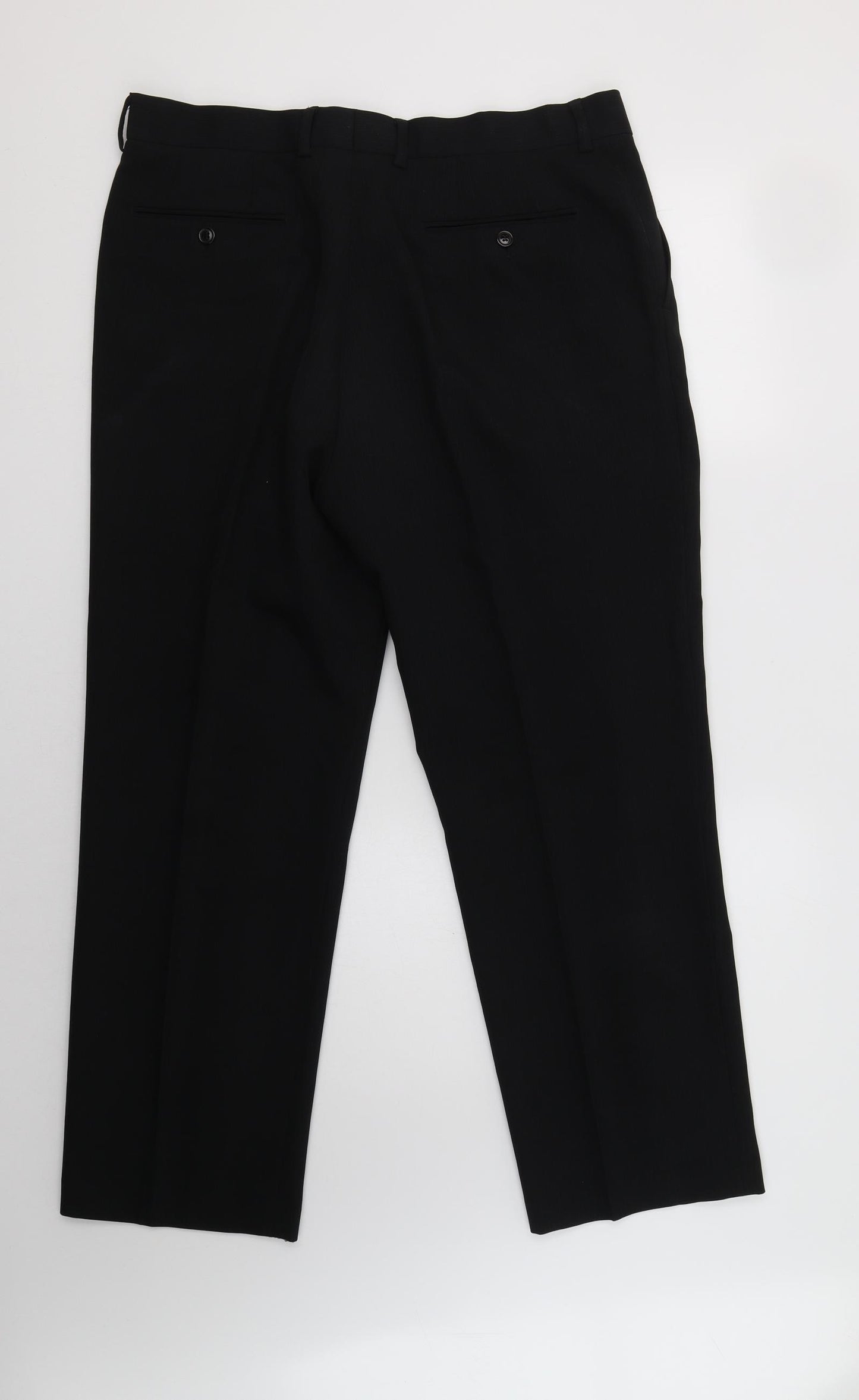 Matalan Mens Black Striped Polyester Dress Pants Trousers Size 36 L29 in Regular Hook & Loop