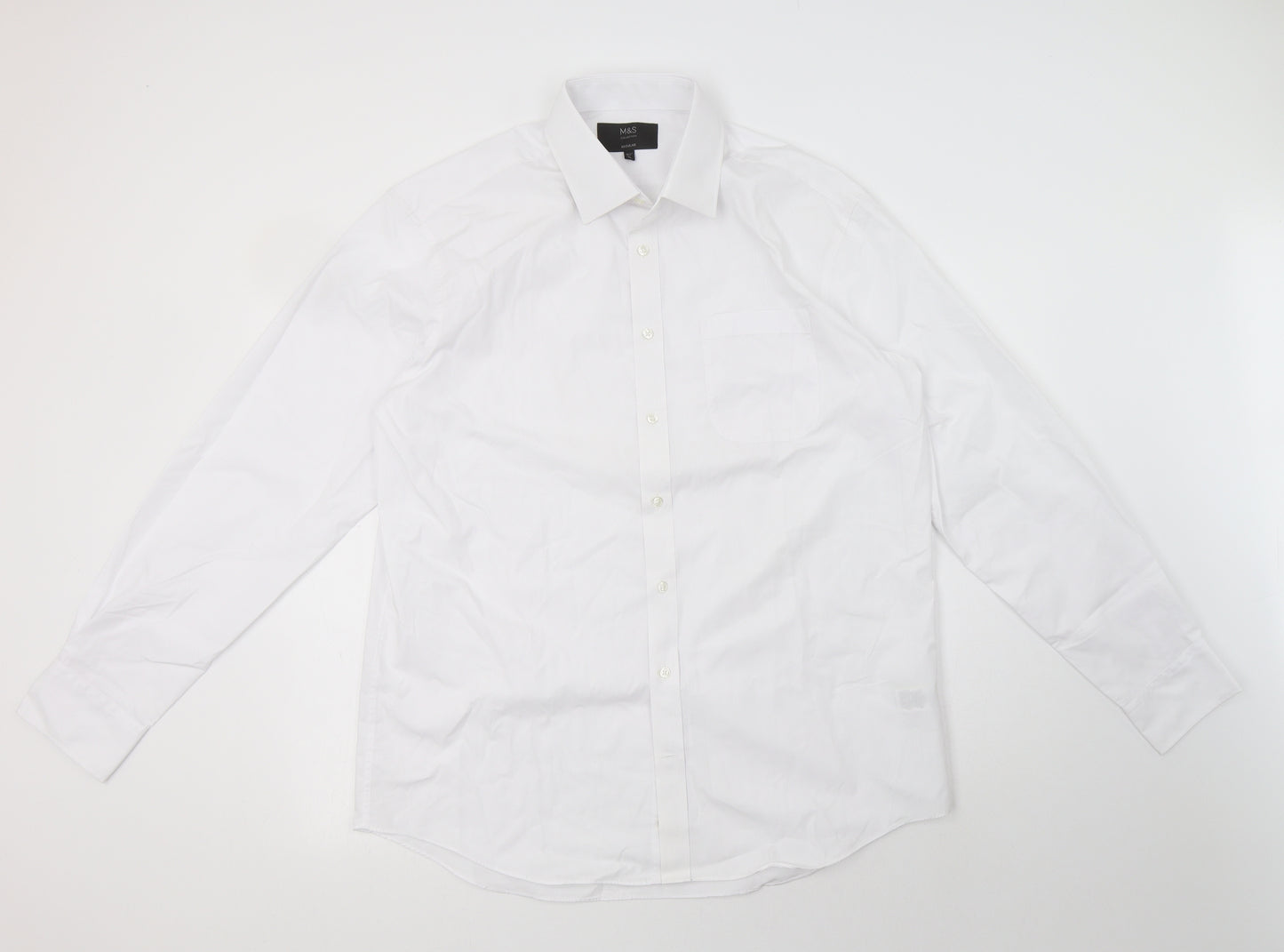 M&S Mens White  Cotton  Dress Shirt Size 16.5 Collared Button