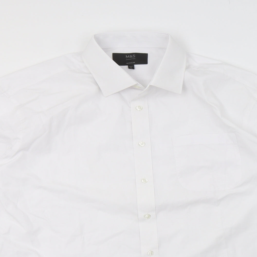 M&S Mens White  Cotton  Dress Shirt Size 16.5 Collared Button