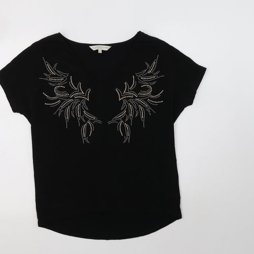 F&F Womens Black Geometric Polyester Basic Blouse Size 10 V-Neck