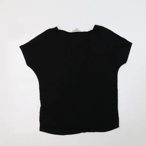 F&F Womens Black Geometric Polyester Basic Blouse Size 10 V-Neck