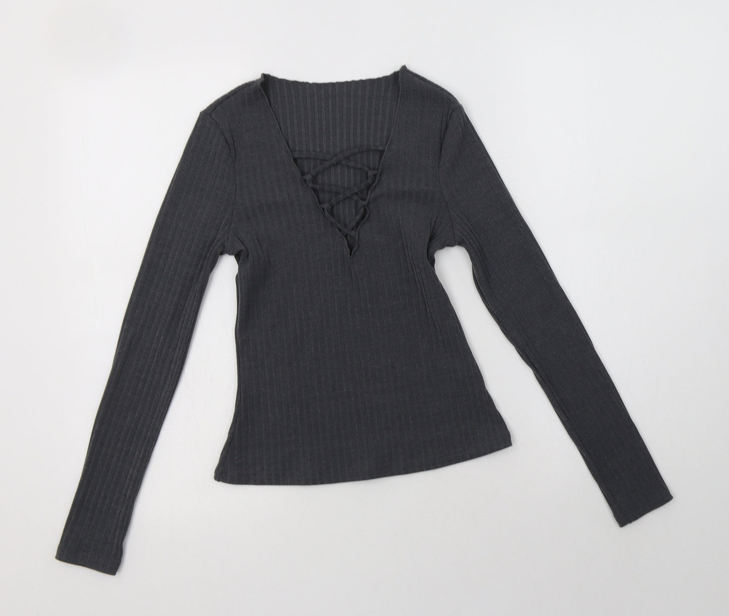 SheIn Womens Grey  Polyester Basic Blouse Size XS V-Neck