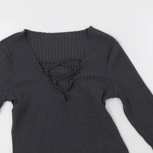 SheIn Womens Grey  Polyester Basic Blouse Size XS V-Neck