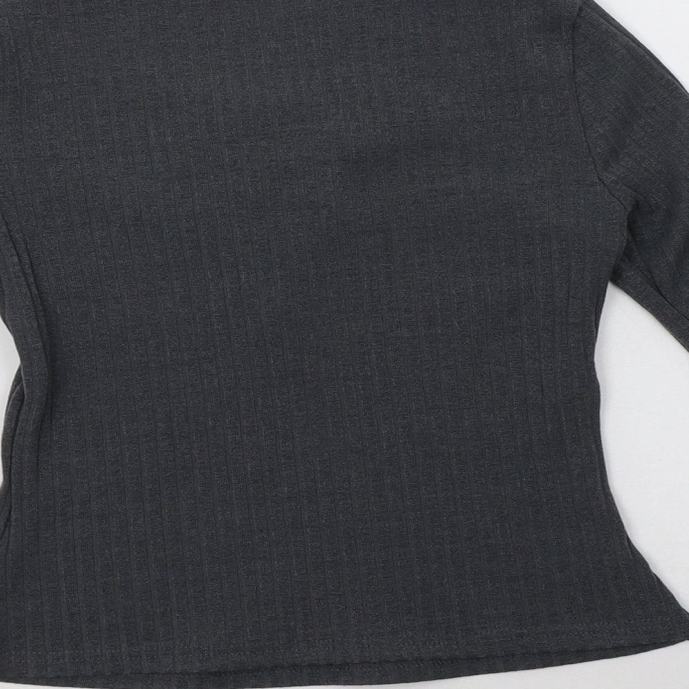 SheIn Womens Grey  Polyester Basic Blouse Size XS V-Neck