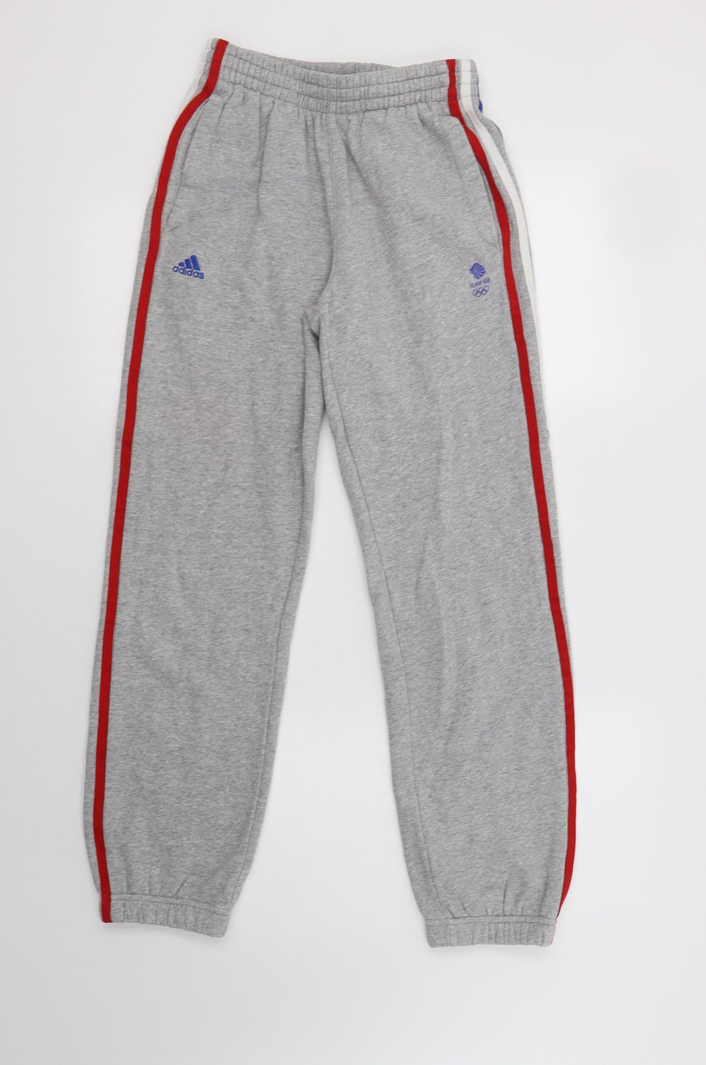 adidas Boys Grey Striped Cotton Jogger Trousers Size 11-12 Years  Regular Drawstring