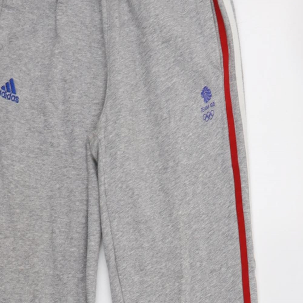 adidas Boys Grey Striped Cotton Jogger Trousers Size 11-12 Years  Regular Drawstring