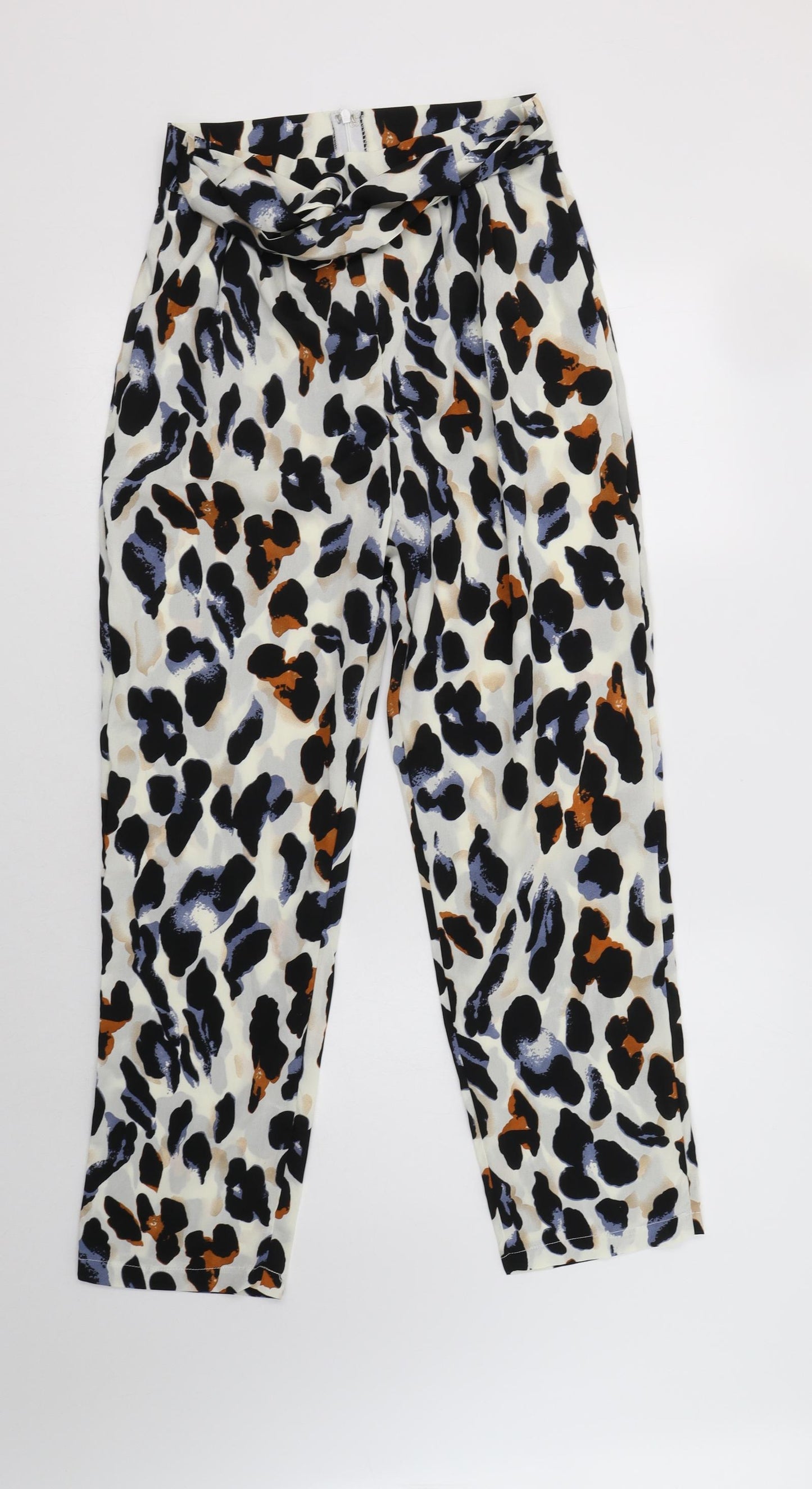 Preworn Womens Ivory Animal Print Cotton Trousers  Size M L28 in Regular Zip