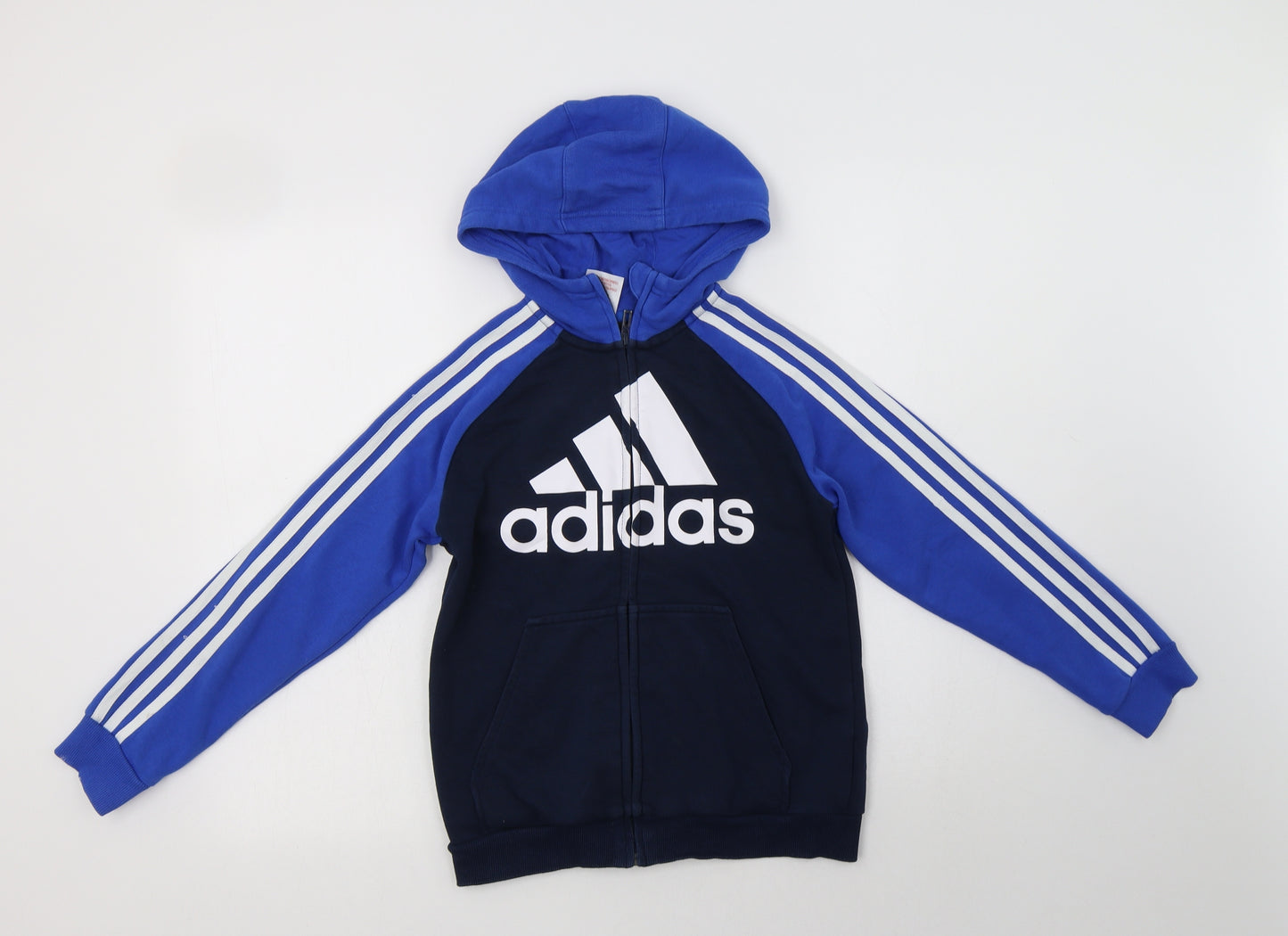 adidas Boys Blue Striped Cotton Full Zip Hoodie Size 9-10 Years  Zip
