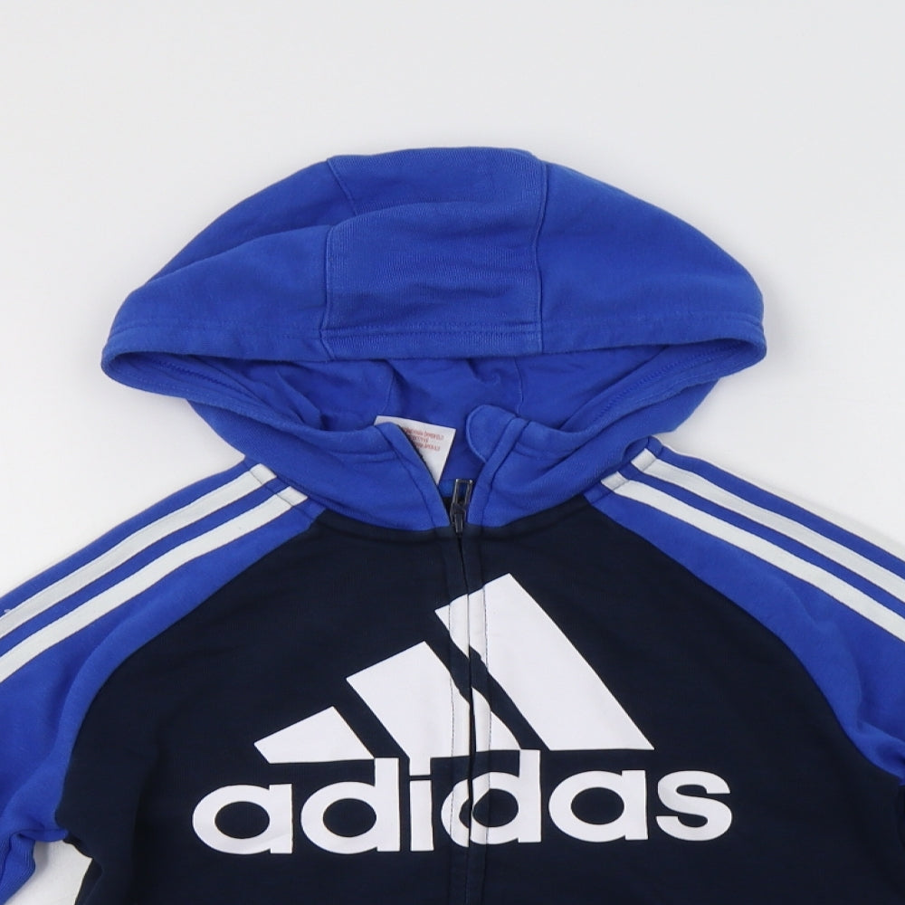 adidas Boys Blue Striped Cotton Full Zip Hoodie Size 9-10 Years  Zip