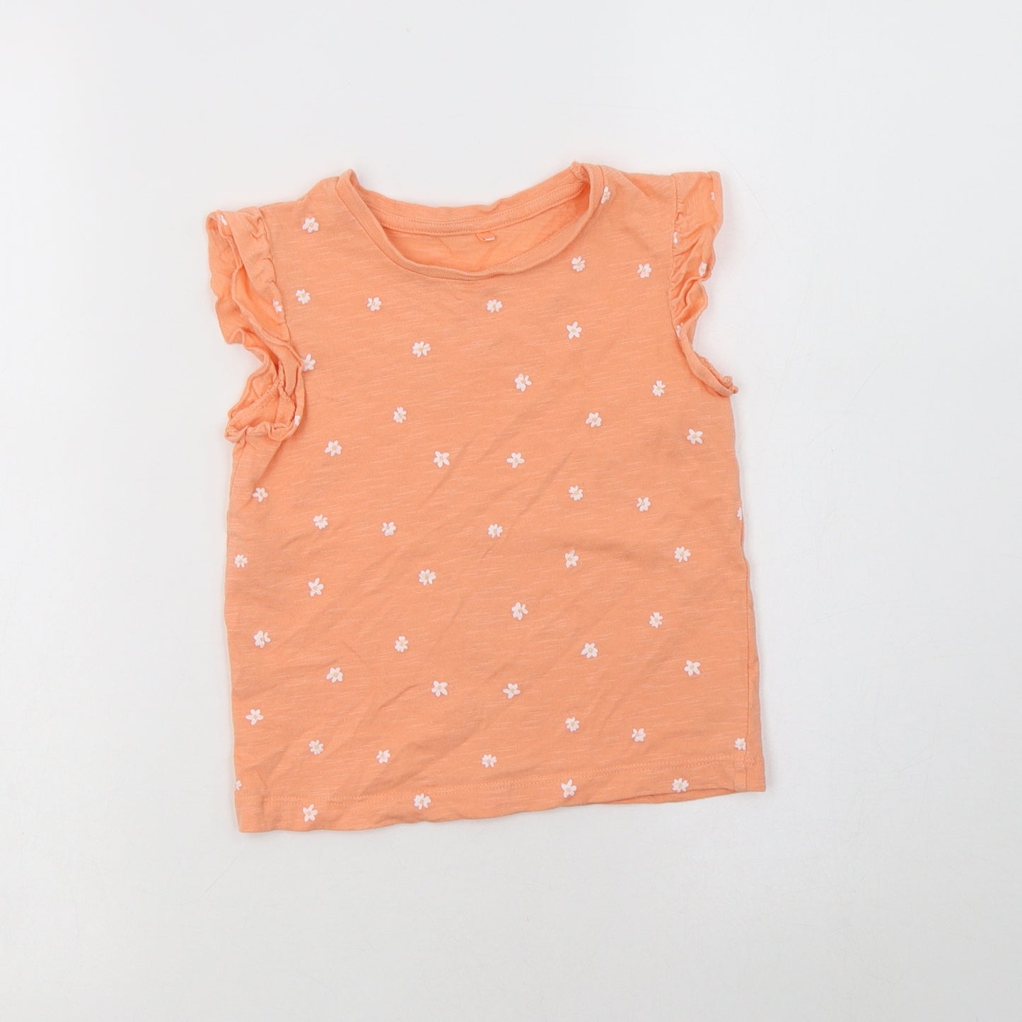 George Girls Orange Floral Cotton Basic Blouse Size 3-4 Years Crew Neck