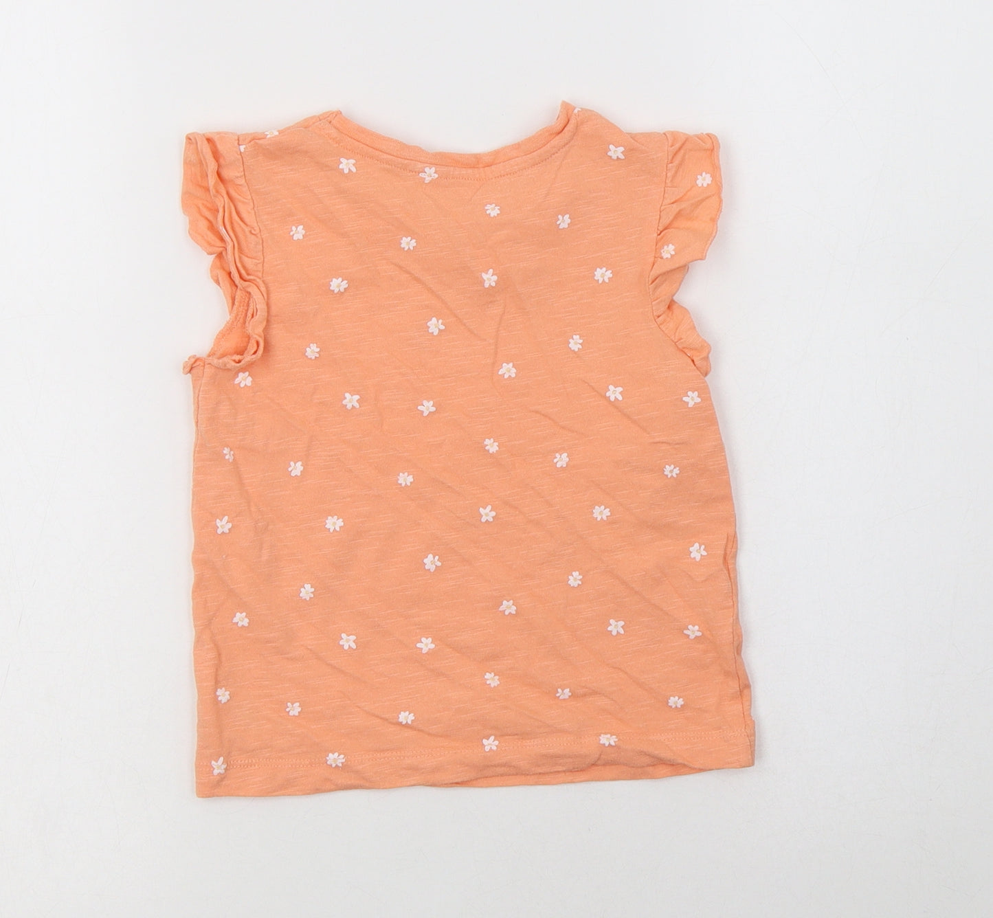 George Girls Orange Floral Cotton Basic Blouse Size 3-4 Years Crew Neck