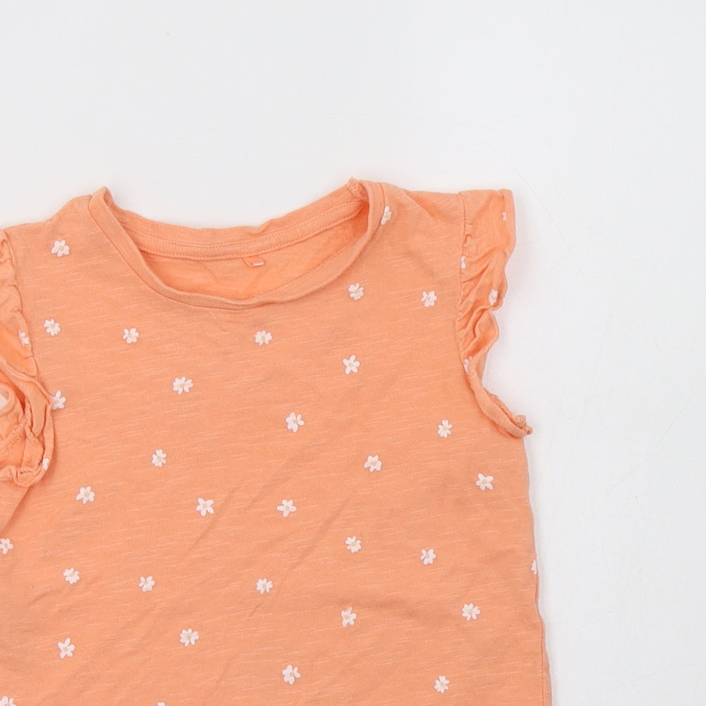 George Girls Orange Floral Cotton Basic Blouse Size 3-4 Years Crew Neck