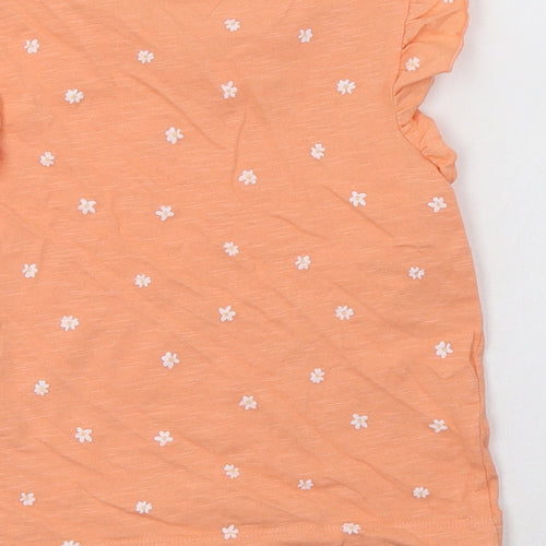 George Girls Orange Floral Cotton Basic Blouse Size 3-4 Years Crew Neck