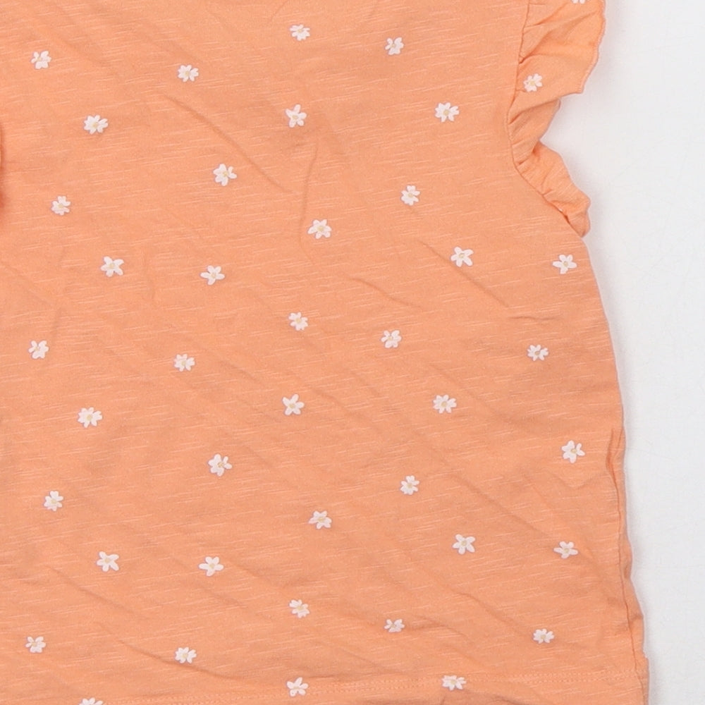 George Girls Orange Floral Cotton Basic Blouse Size 3-4 Years Crew Neck