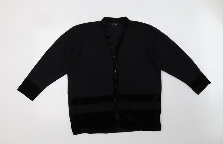 By Design Womens Black V-Neck Striped Polyester Cardigan Jumper Size L