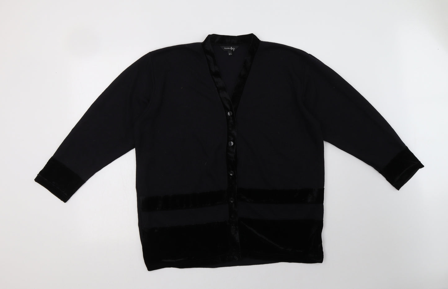 By Design Womens Black V-Neck Striped Polyester Cardigan Jumper Size L