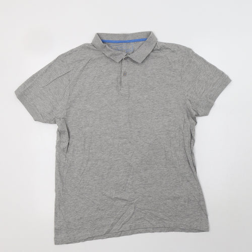 Primark Mens Grey  Cotton  Polo Size L Collared Button