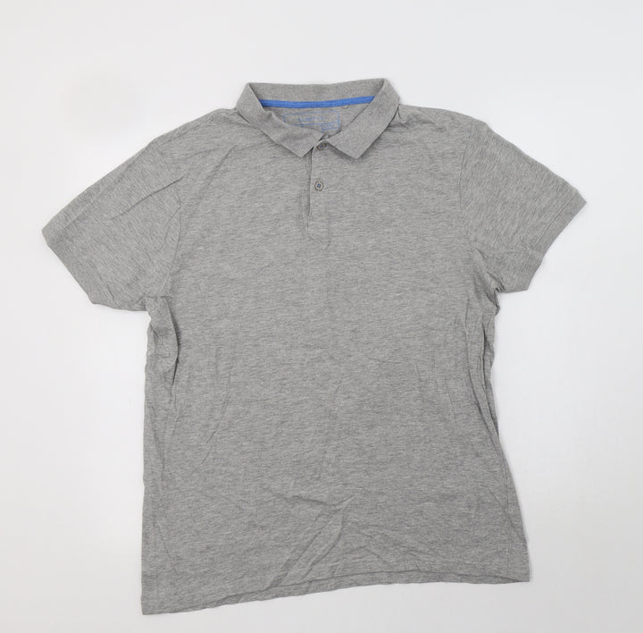 Primark Mens Grey Cotton Polo Size L Collared Button