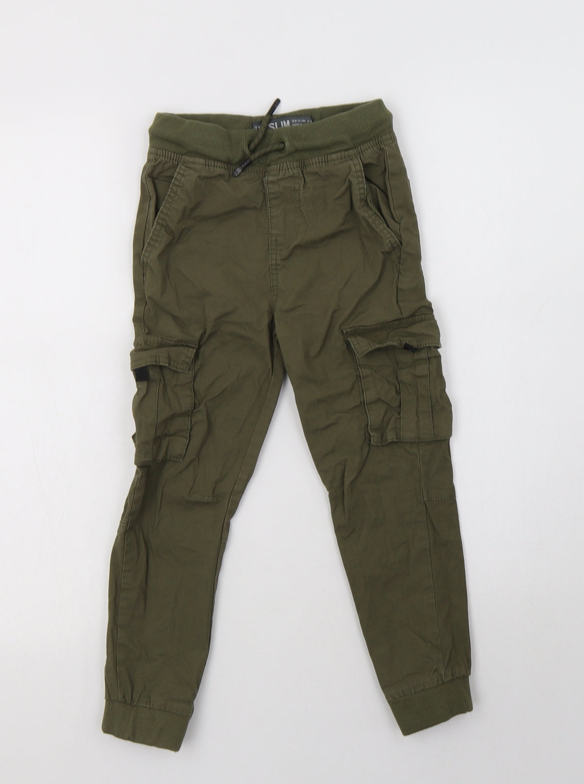 Primark Boys Green  Cotton Cargo Trousers Size 6-7 Years  Regular Drawstring