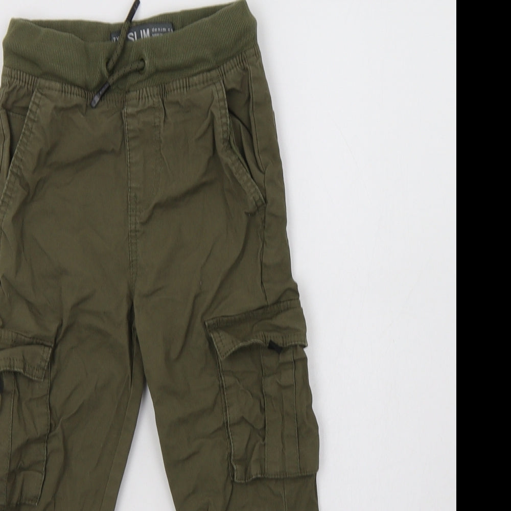 Primark Boys Green  Cotton Cargo Trousers Size 6-7 Years  Regular Drawstring
