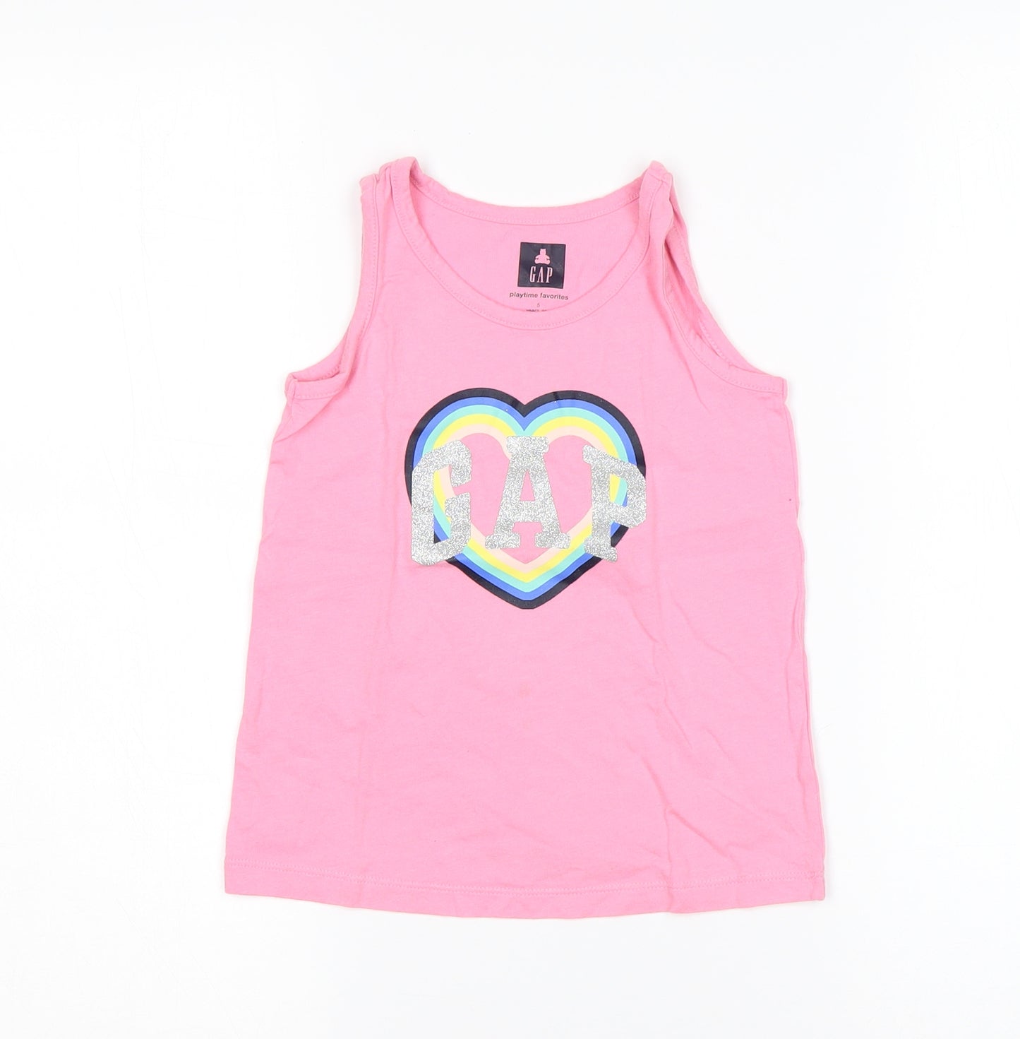 Gap Girls Pink  Cotton Basic Tank Size 5 Years Round Neck