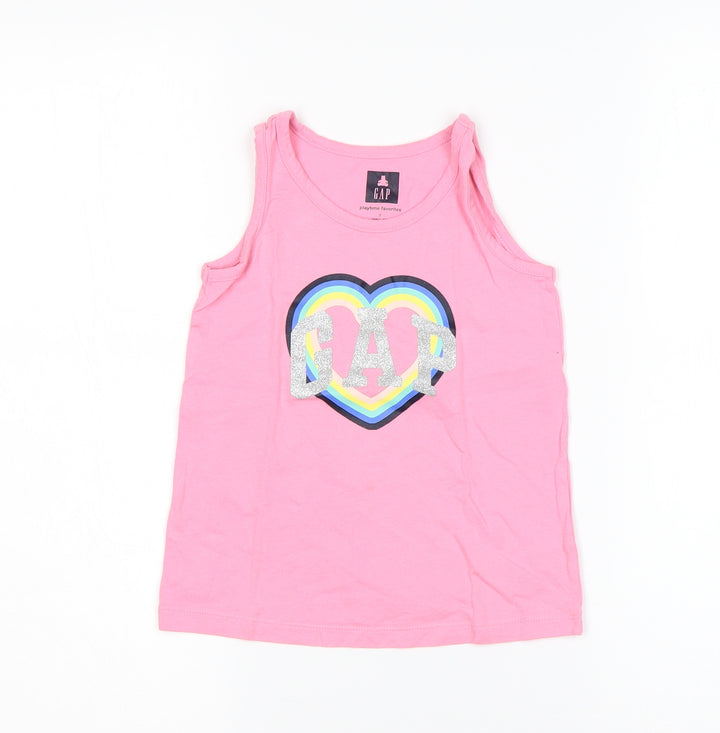 Gap Girls Pink  Cotton Basic Tank Size 5 Years Round Neck