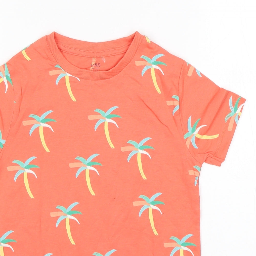 M&S Boys Multicoloured Floral Cotton Basic T-Shirt Size 5-6 Years Round Neck