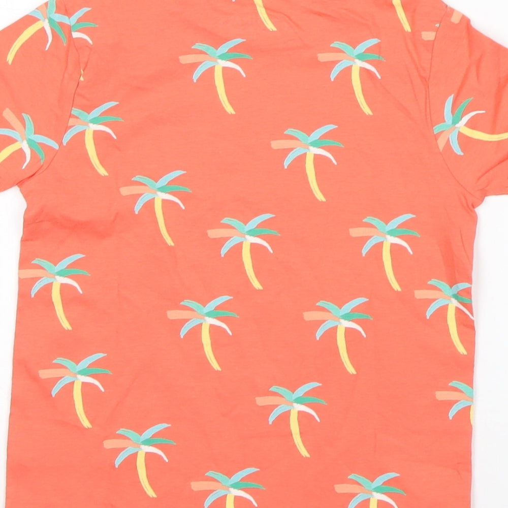 M&S Boys Multicoloured Floral Cotton Basic T-Shirt Size 5-6 Years Round Neck