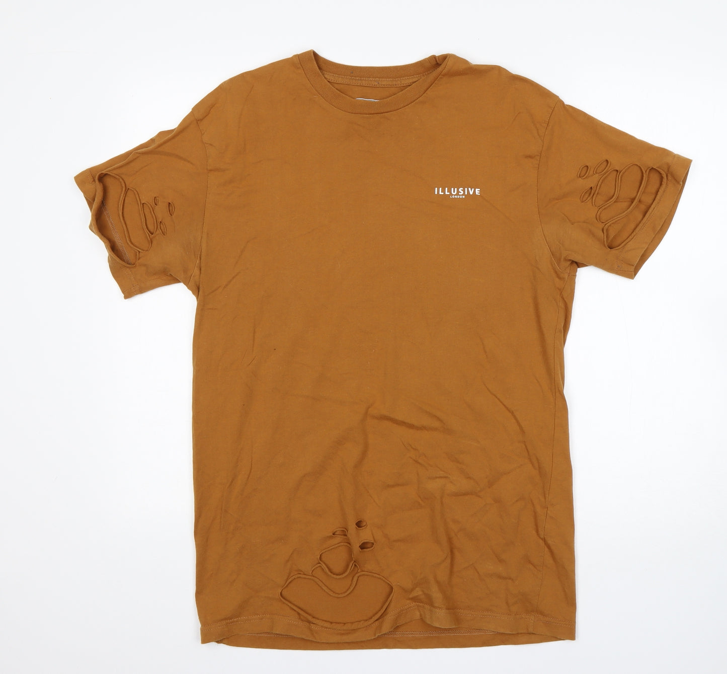 Illusive Mens Brown  Cotton  T-Shirt Size L Round Neck