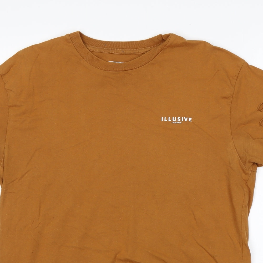 Illusive Mens Brown  Cotton  T-Shirt Size L Round Neck
