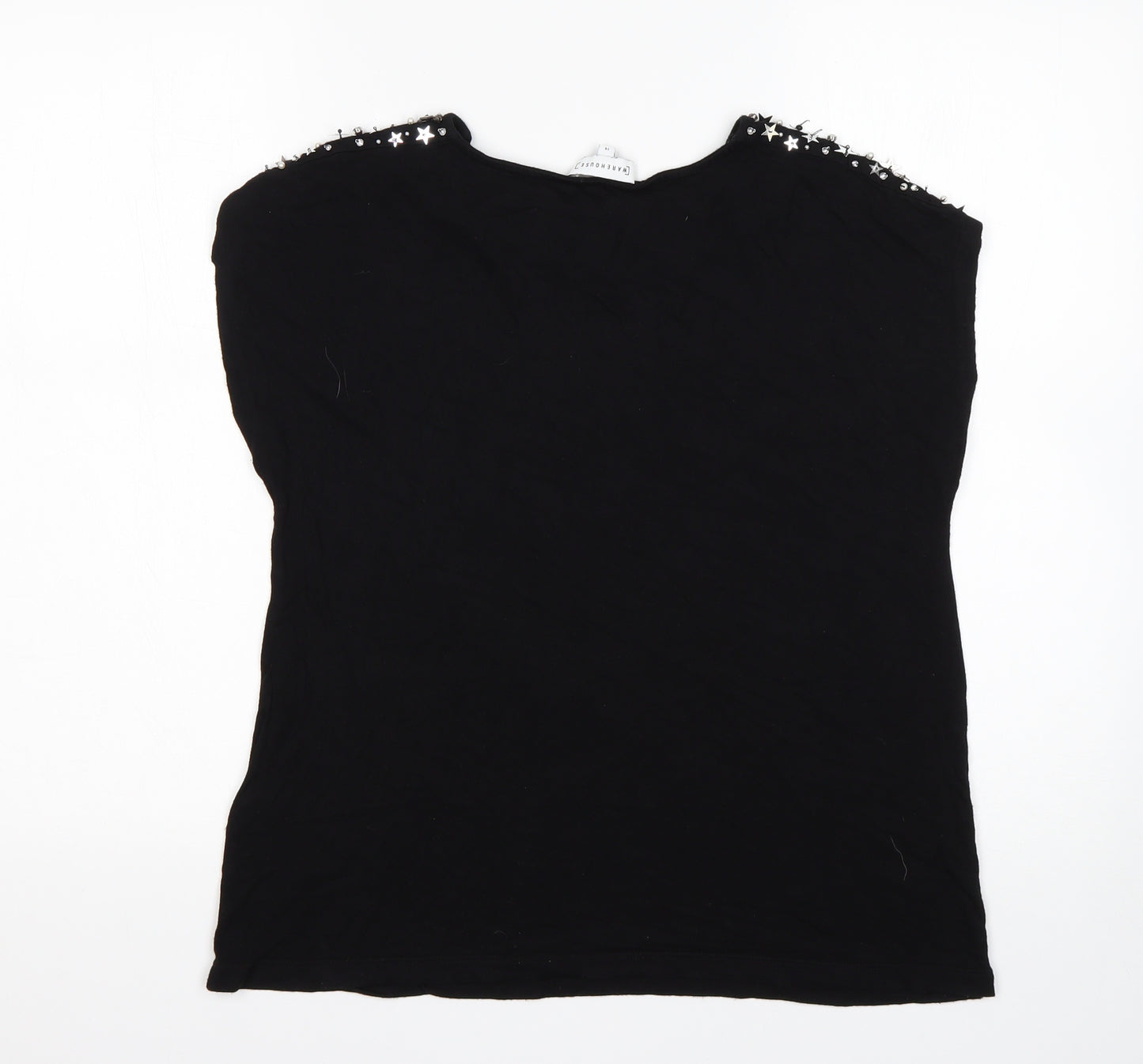 Warehouse Womens Black  Viscose Basic T-Shirt Size 14 Round Neck