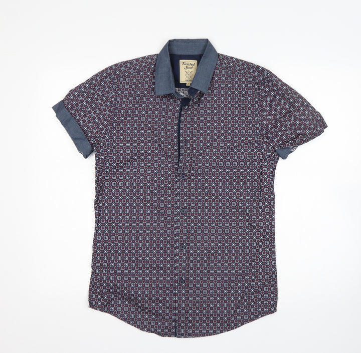 Twister soul Mens Multicoloured Geometric Cotton Button-Up Size XS Collared