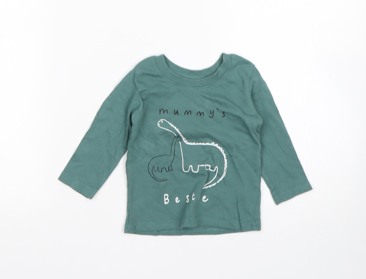 George Boys Green  Cotton Basic T-Shirt Size 6-9 Months Round Neck