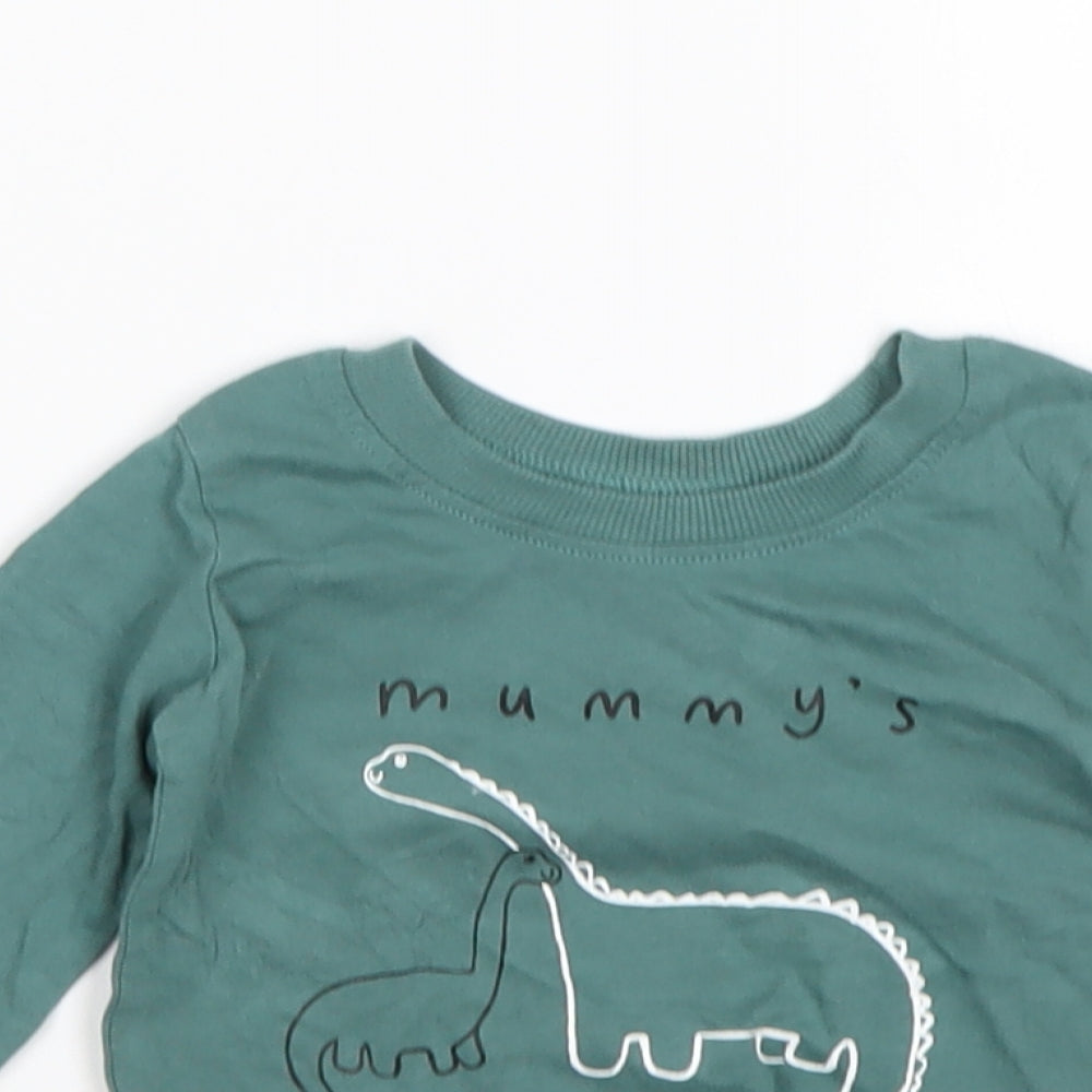 George Boys Green  Cotton Basic T-Shirt Size 6-9 Months Round Neck
