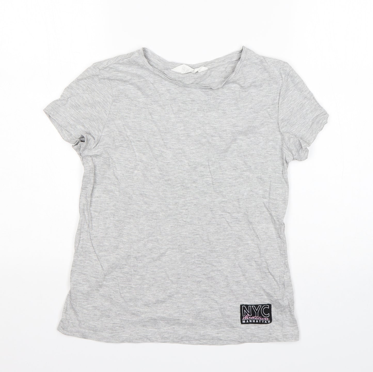 H&M Girls Grey  Cotton Basic T-Shirt Size 11-12 Years Round Neck