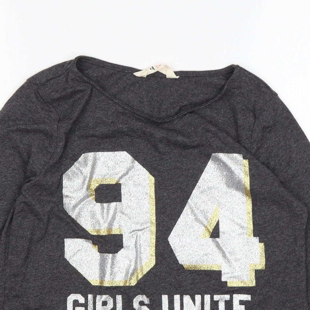 H&M Girls Grey  Cotton Basic T-Shirt Size 13-14 Years Round Neck