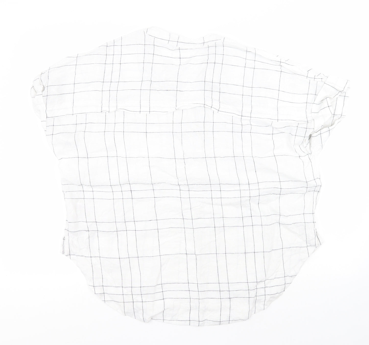 Marks and Spencer Mens White Plaid Flax  T-Shirt Size 14 Round Neck