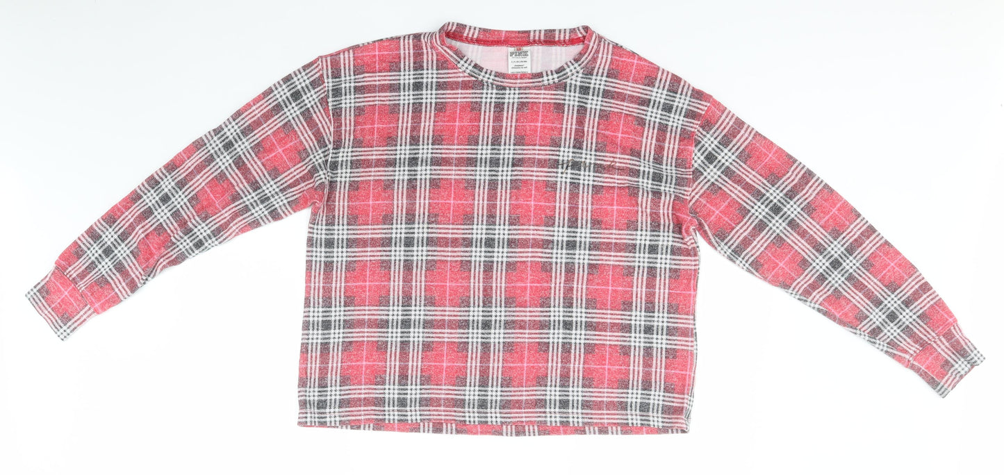 PINK Womens Red Round Neck Plaid Viscose Pullover Jumper Size S