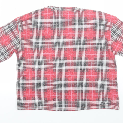 PINK Womens Red Round Neck Plaid Viscose Pullover Jumper Size S